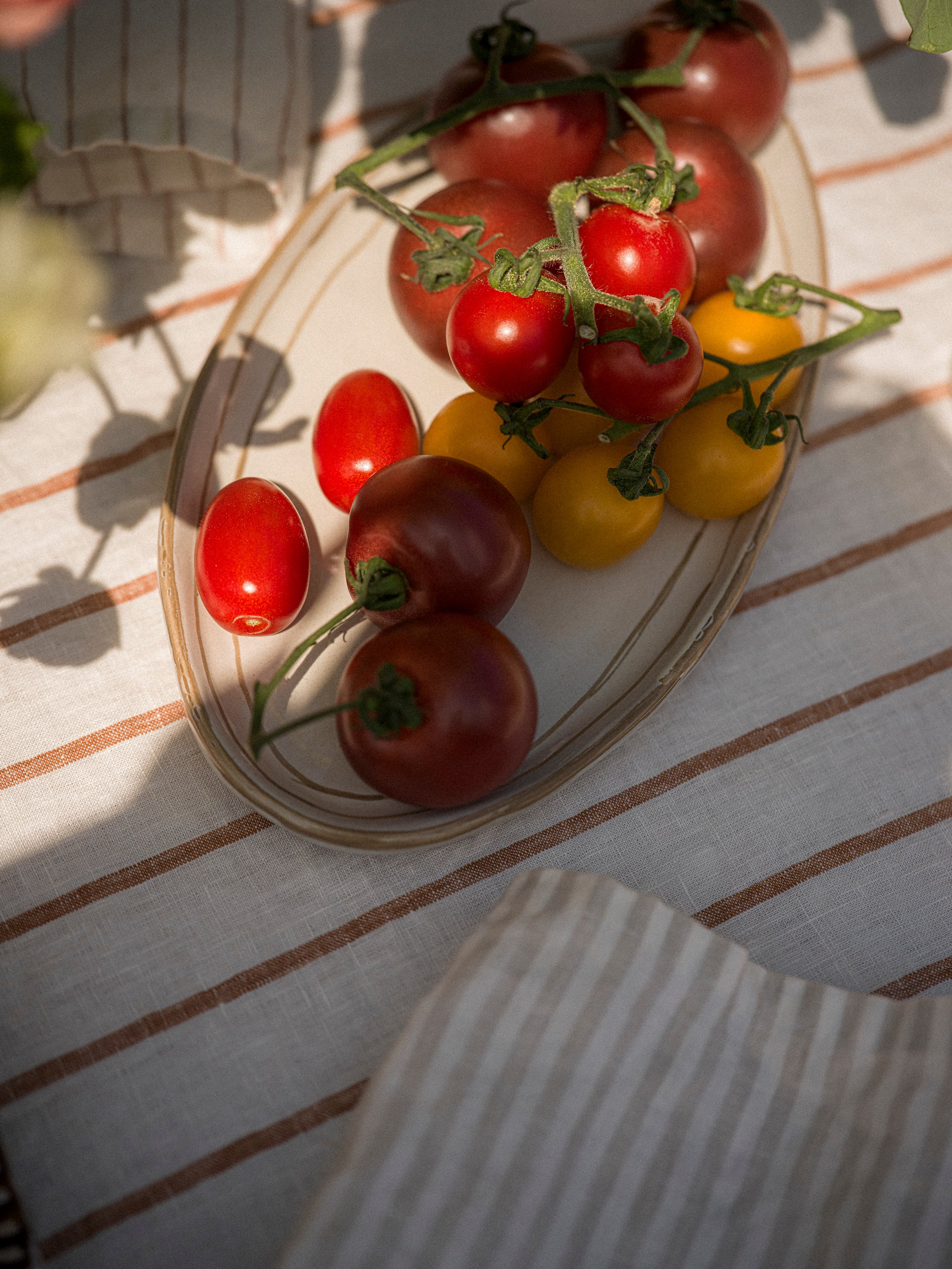 Hand Painted Breton Stripe Oval Plate | Taupe