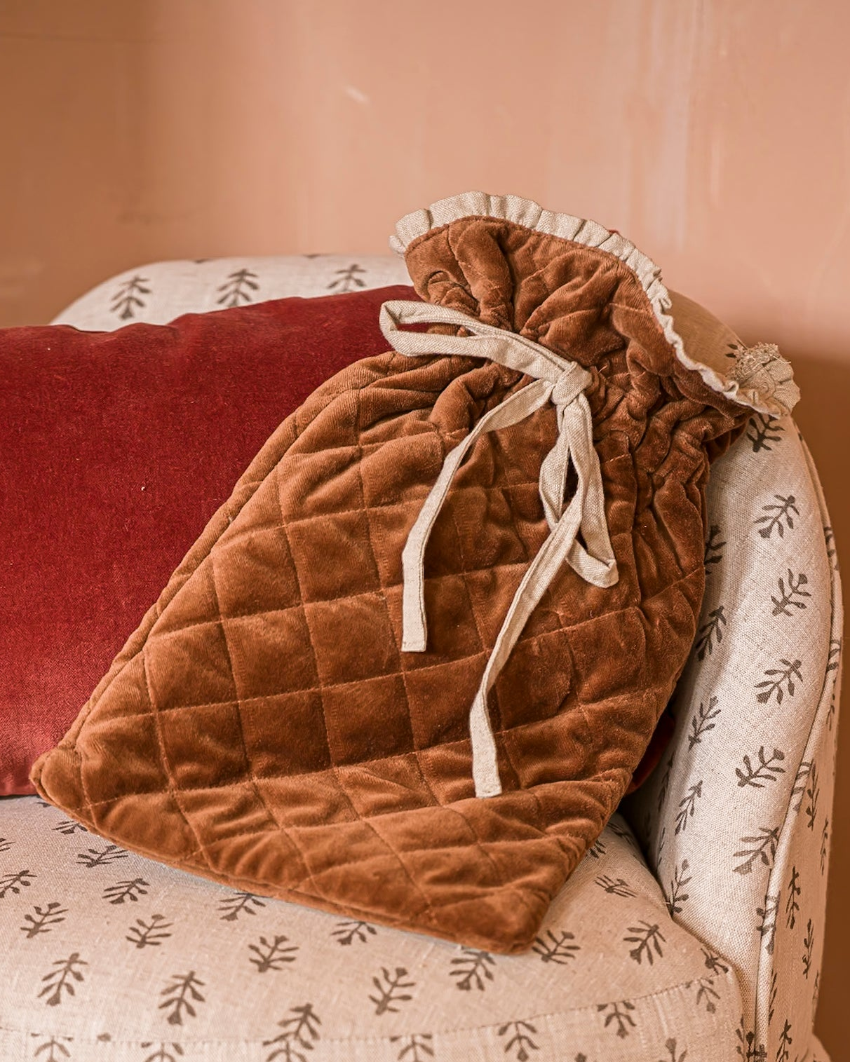 Indian Cotton Velvet & Linen Hot Water Bottle | Ginger