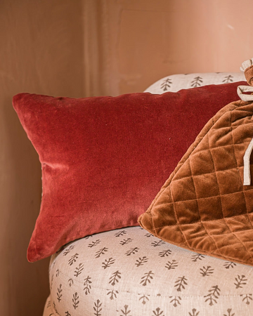 Indian Cotton Velvet Cushion | Rust