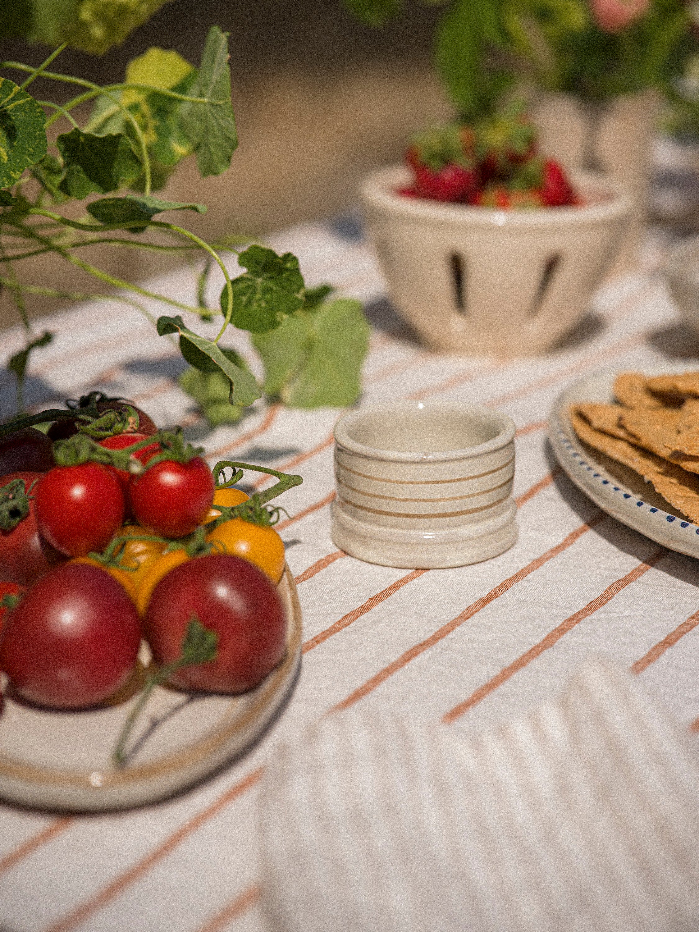 Hand Painted Breton Stripe Tea Light/Dip Bowl | Taupe