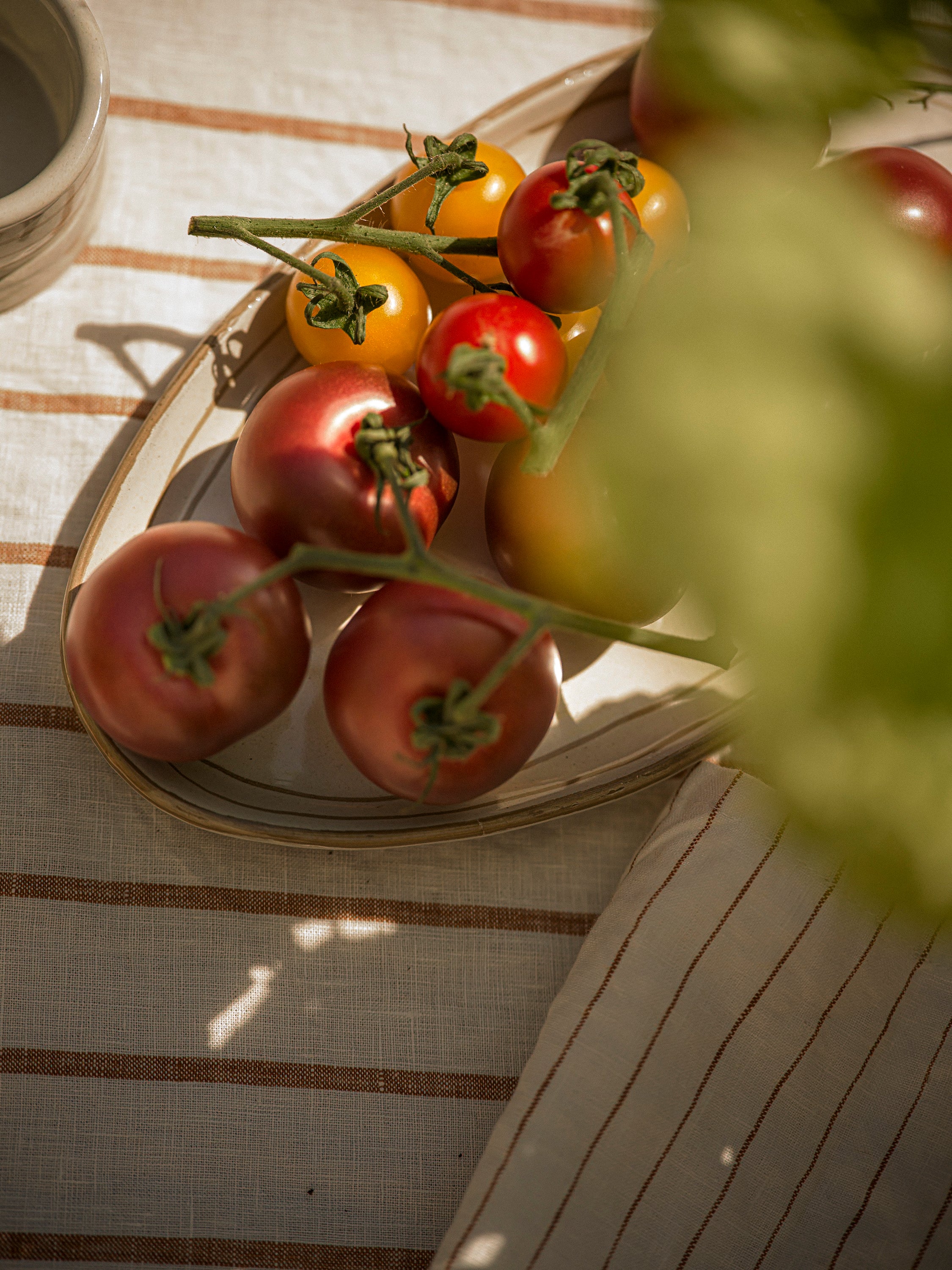 Hand Painted Breton Stripe Oval Plate | Taupe