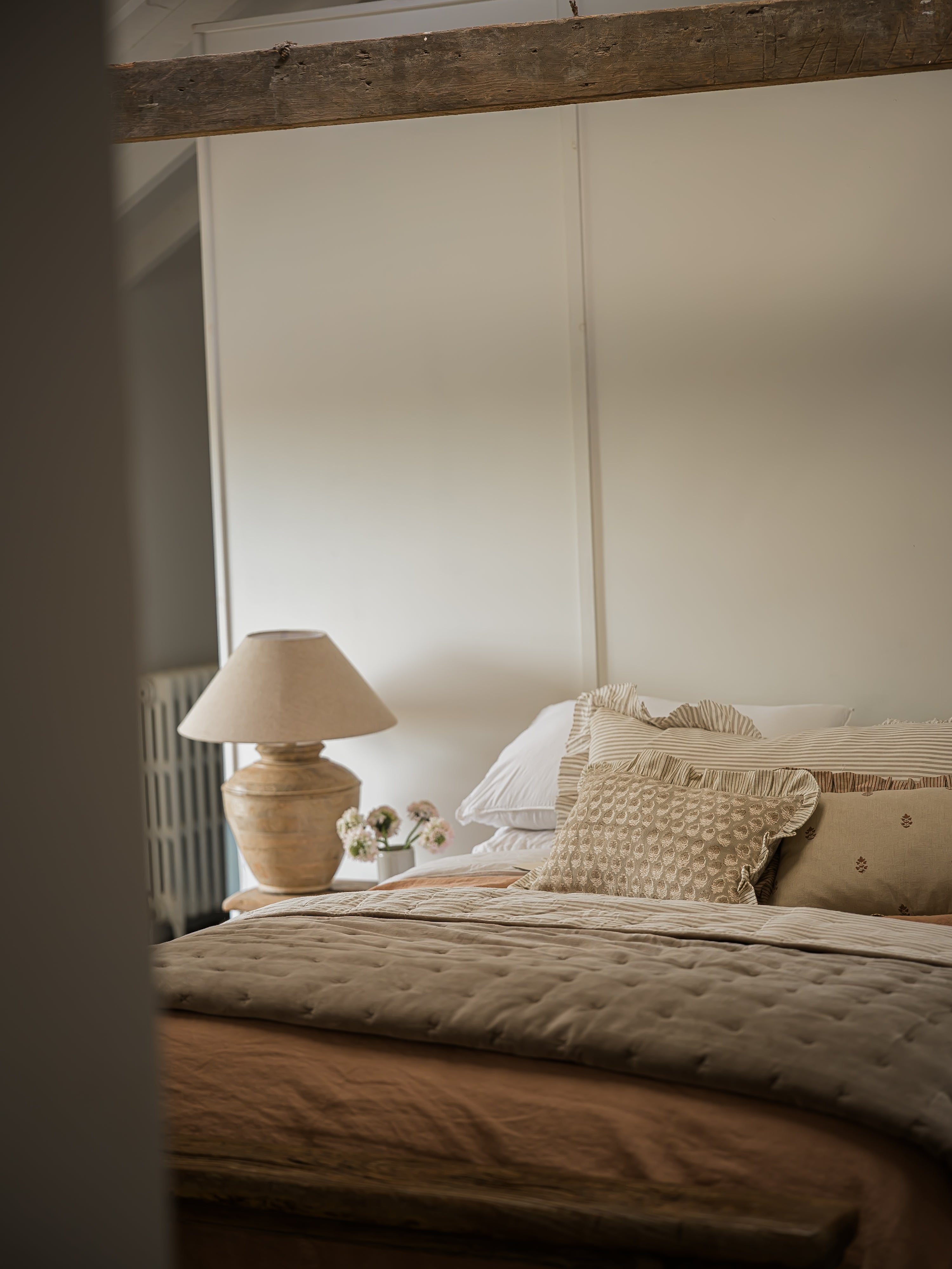 Indian Cotton Velvet Bedspread with Pinstripe reverse | Taupe