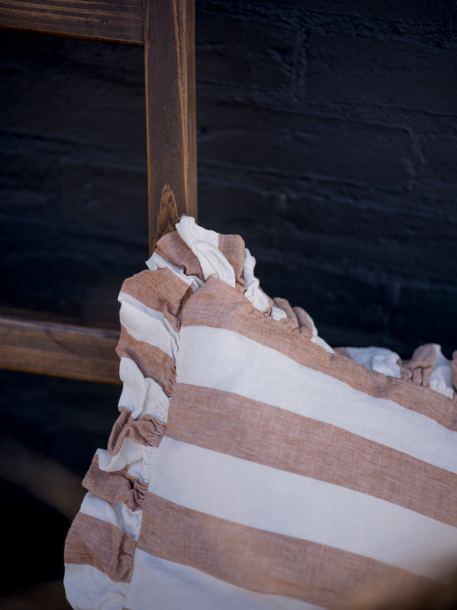 The Brighton Pavilion Bold Stripe Washed Linen Cushion - Terracotta