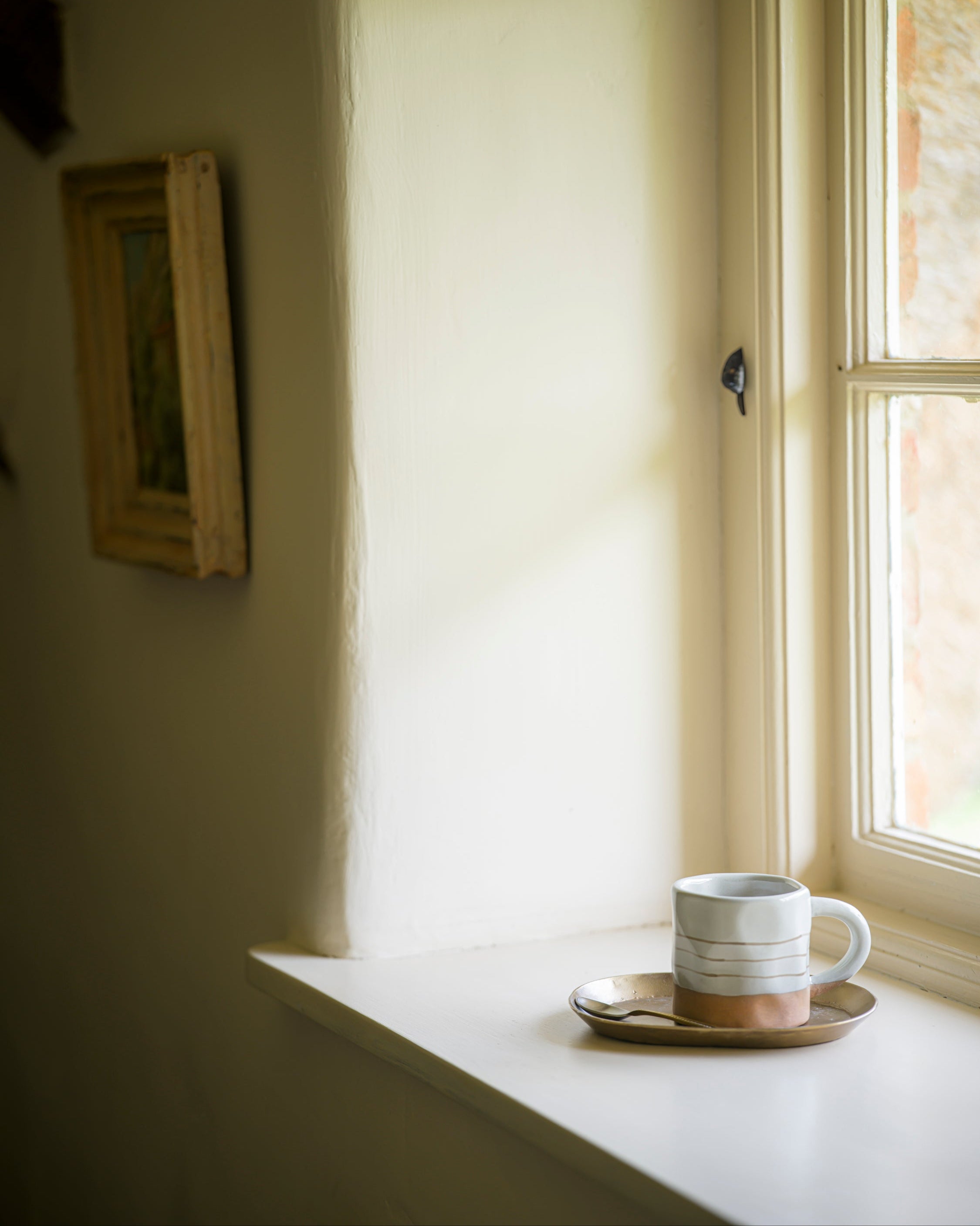 Hand Painted Breton Stripe Mug | Taupe