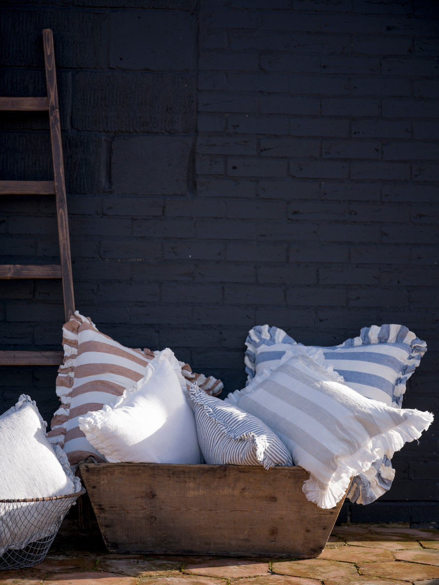 The Brighton Pavilion Bold Stripe Washed Linen Cushion - Terracotta