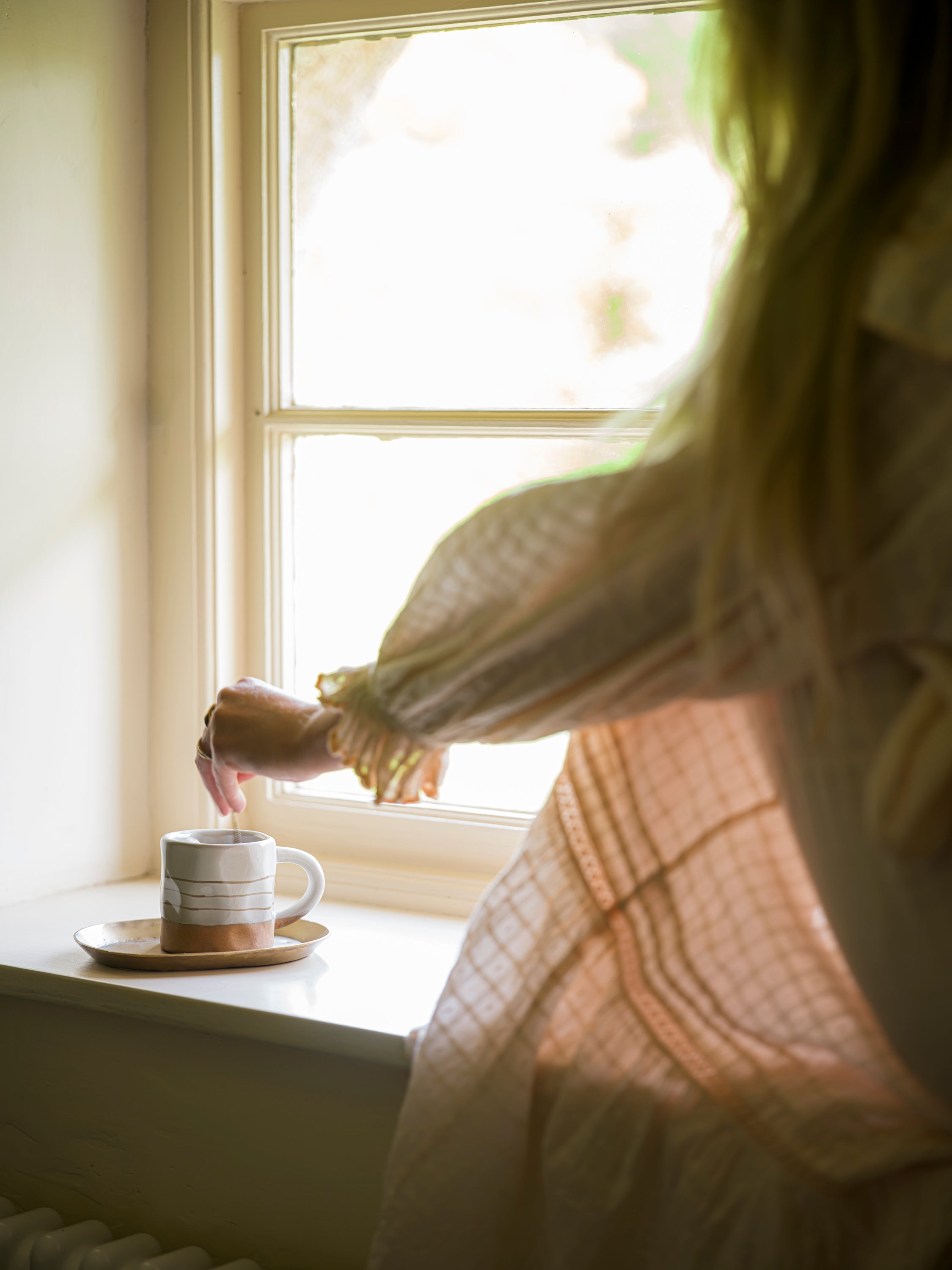 Hand Painted Breton Stripe Mug | Taupe