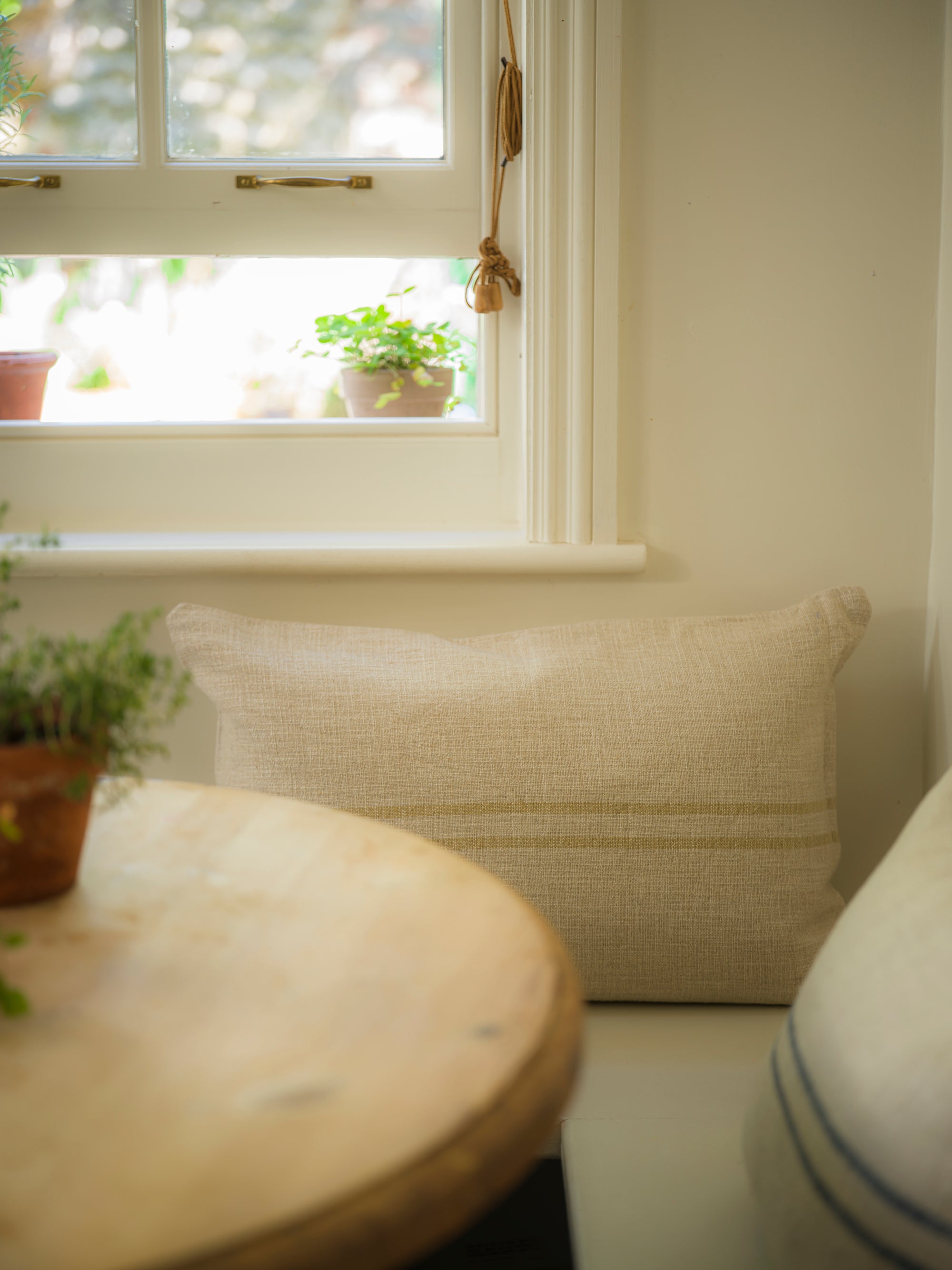 Petite Carbis Bay 2 stripe Cushion | Antique Cream