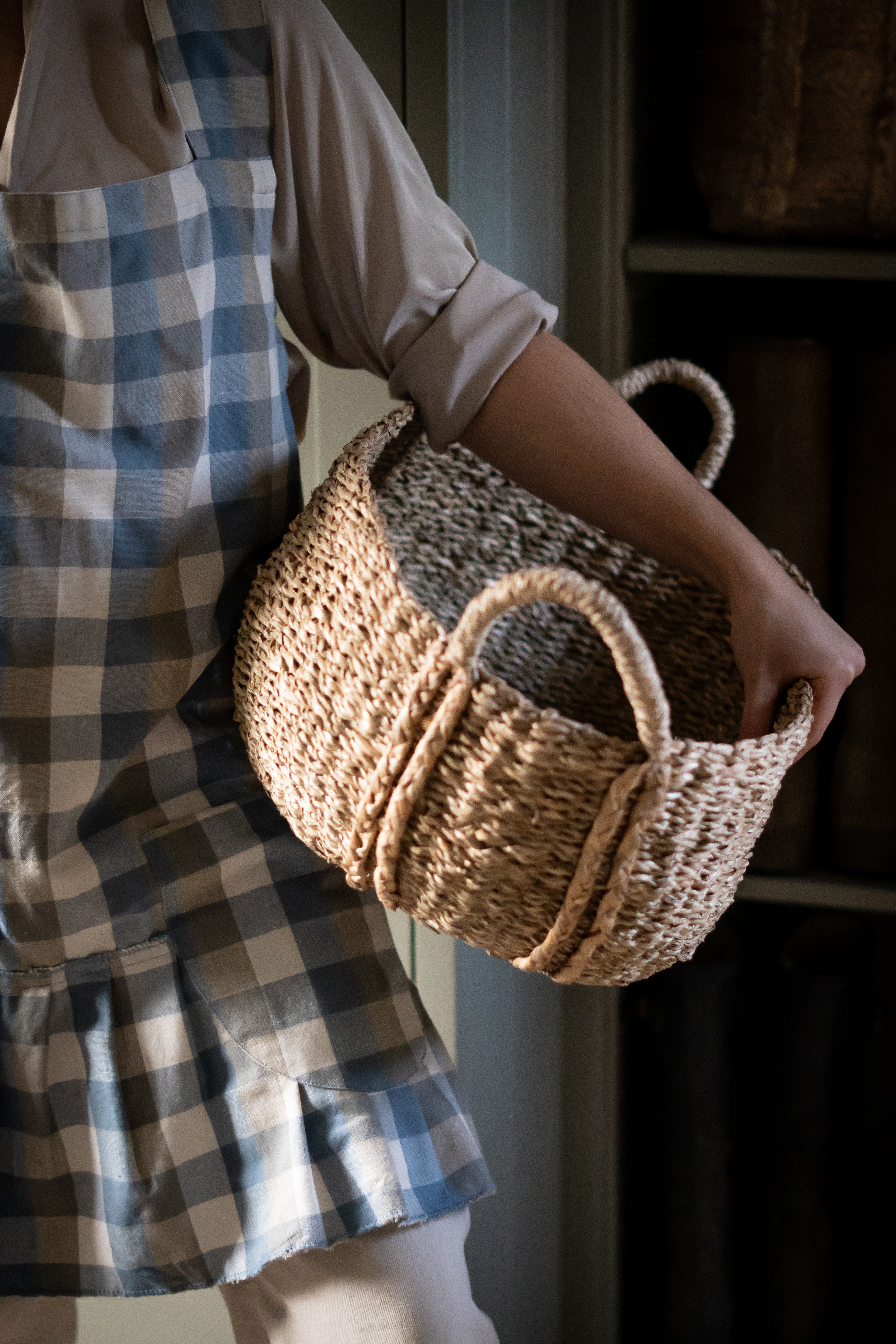Double Check Pinafore Apron Blue Haze