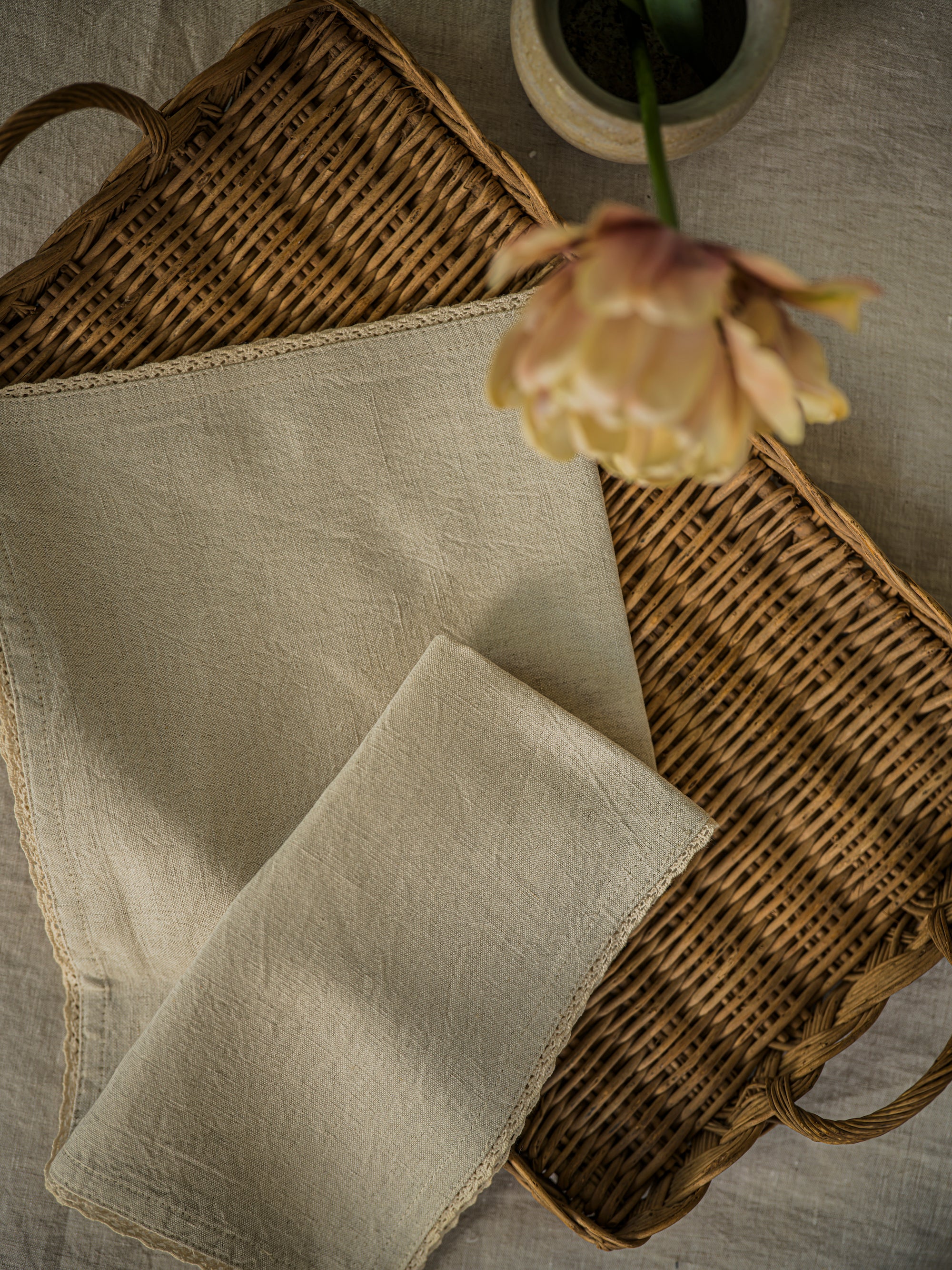 Linen & Lace Napkin - Natural Set of 4