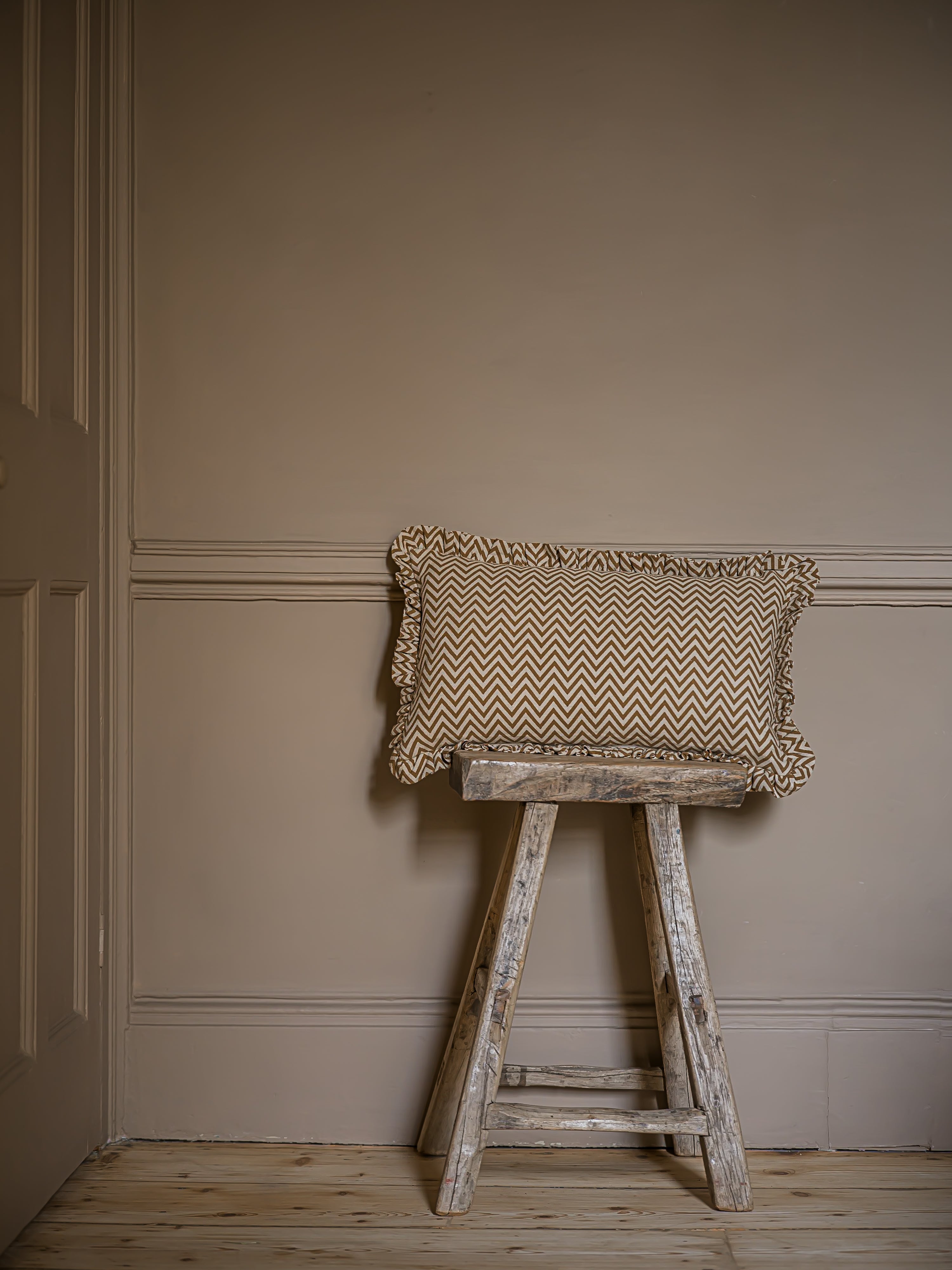 Block Print Marigold Frill Cushion | Mustard