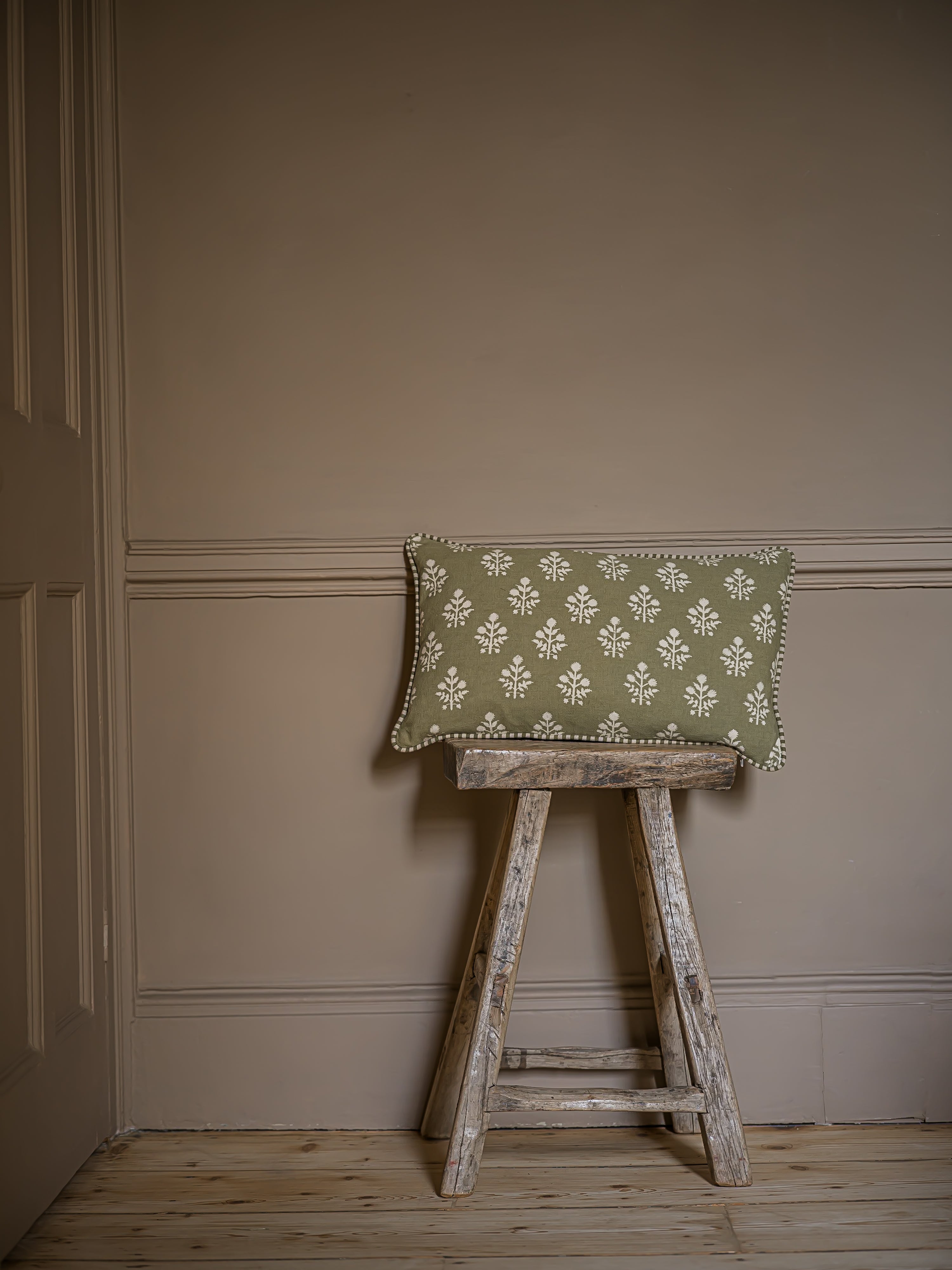 Block Print Thistle Cushion | Sage