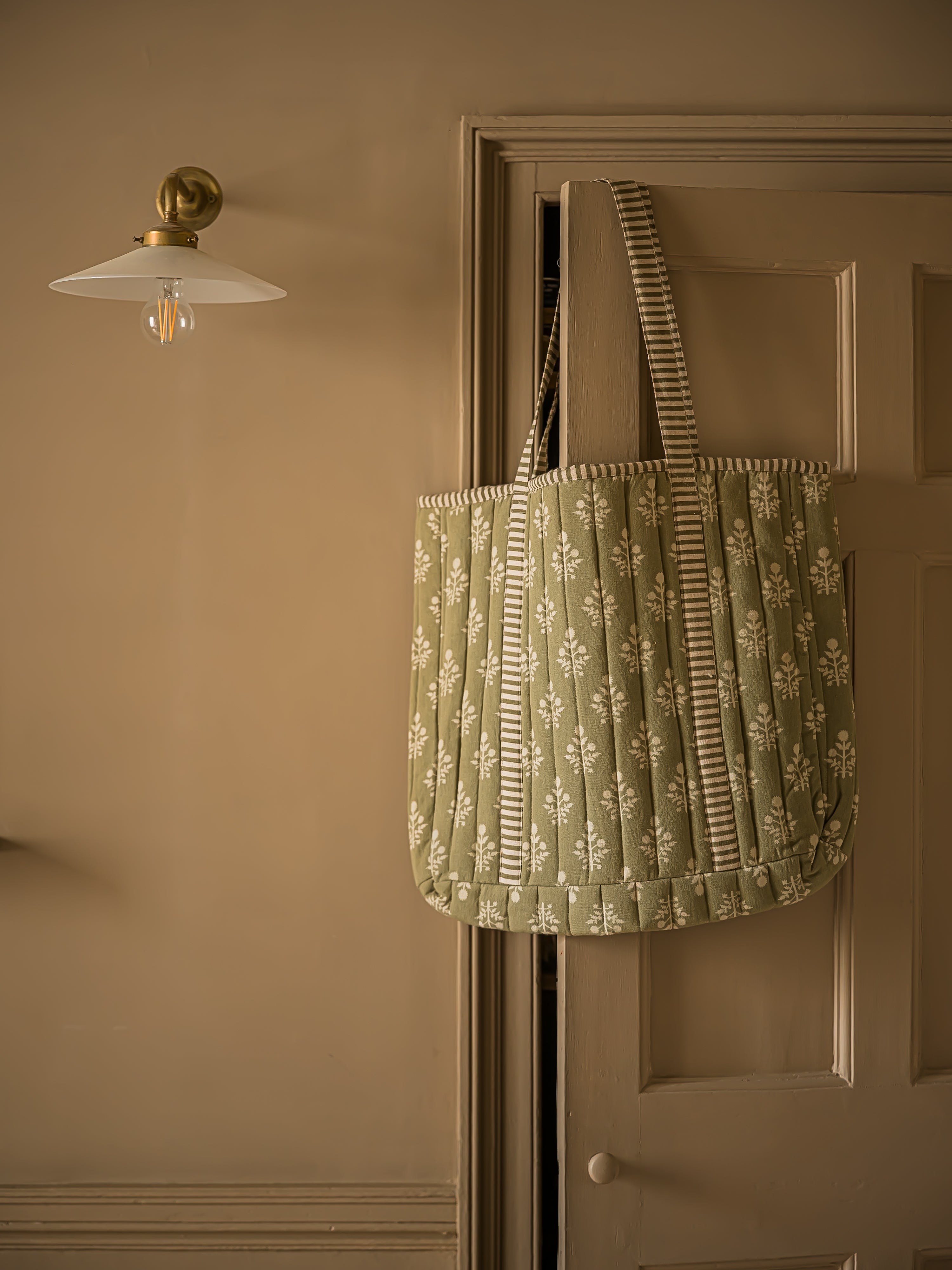 Block Print Thistle Tote Bag | Sage