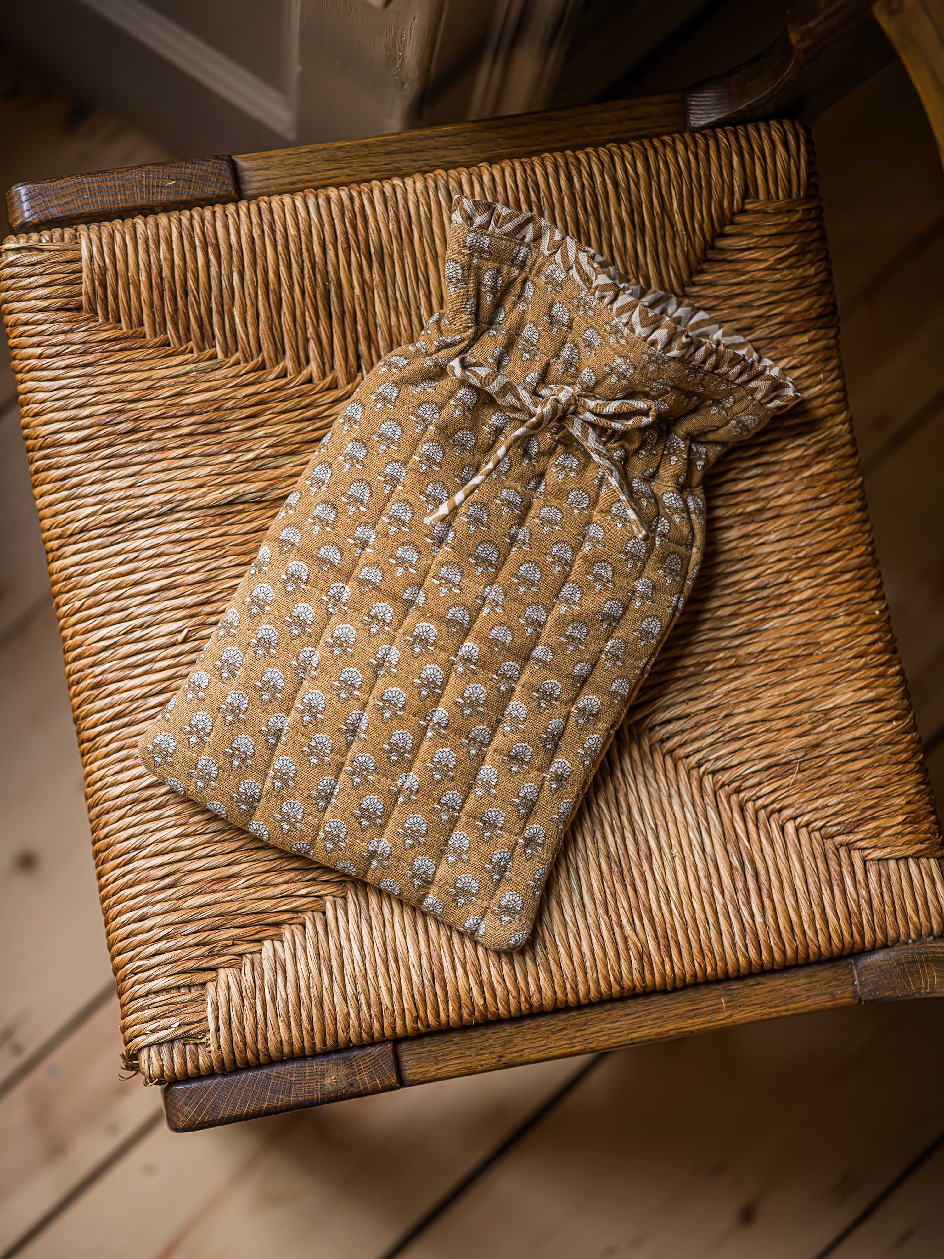 Block Print Marigold Flower Hot Water Bottle | Mustard