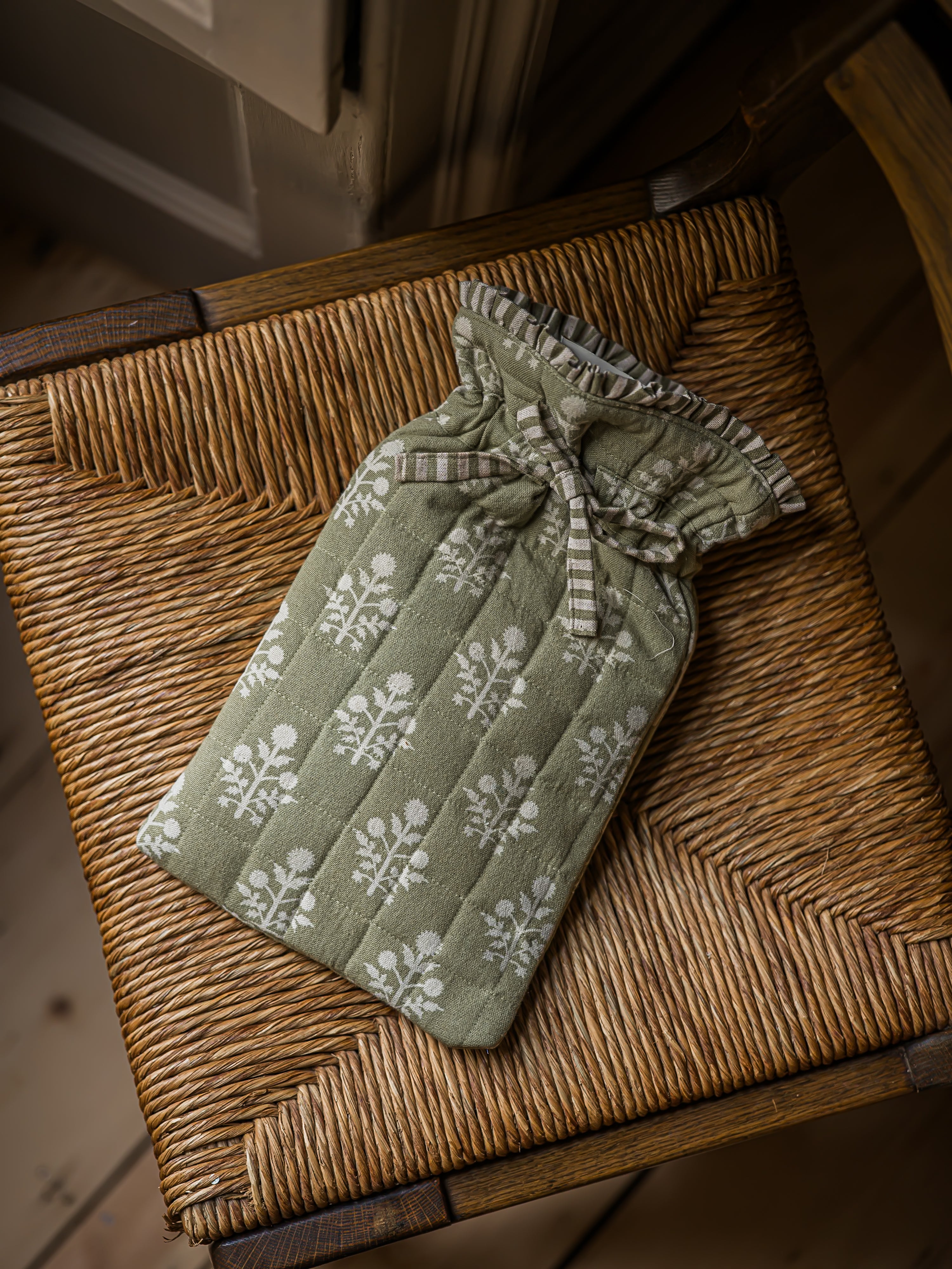 Block Print Thistle Hot Water Bottle | Sage