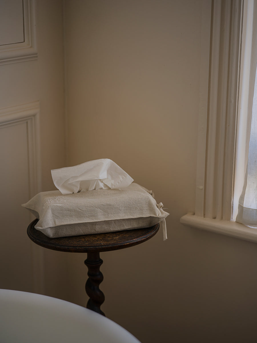 Linen Embroidered Tissue Box Cover