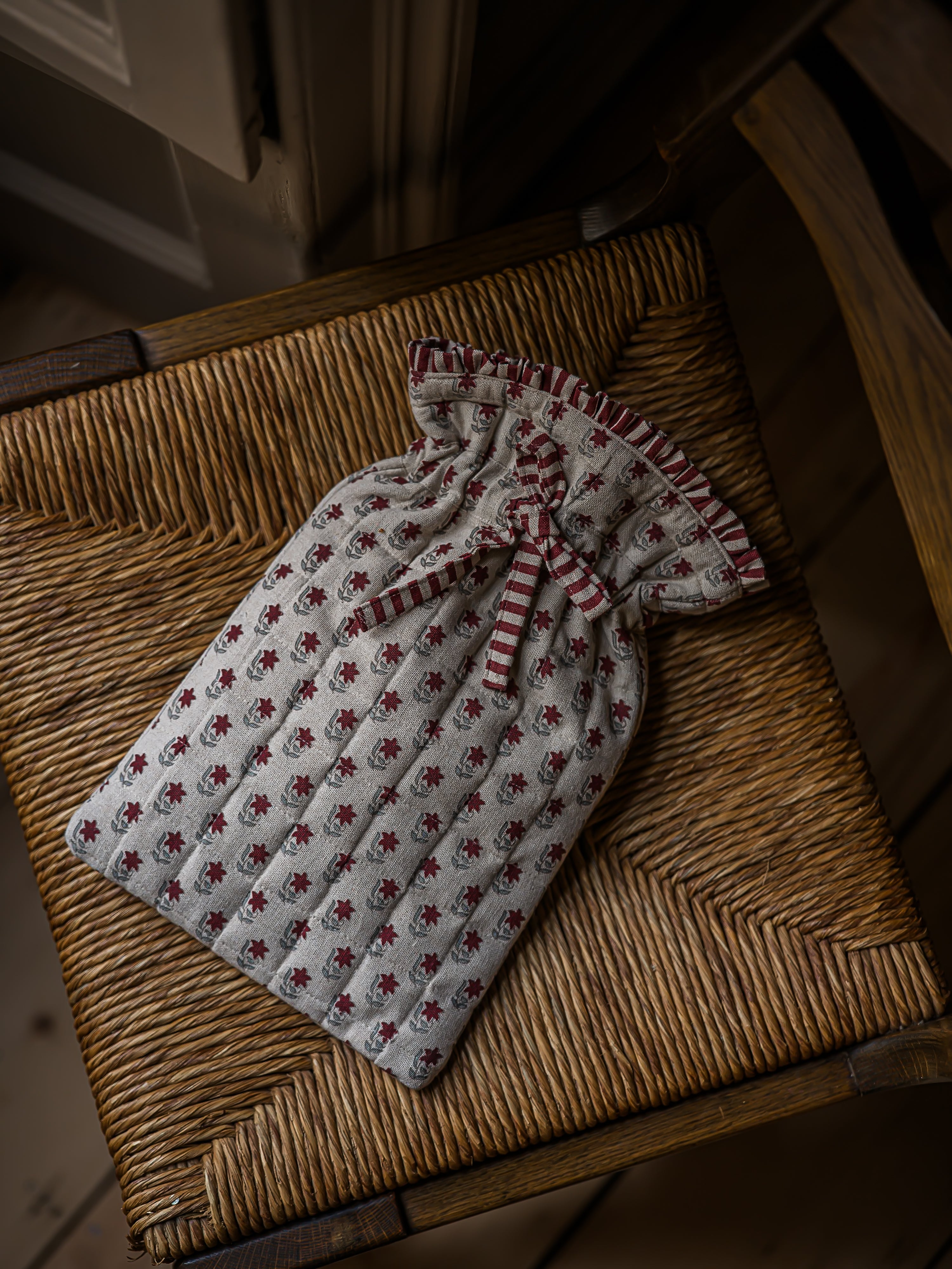 Block Print Star Flower Hot Water Bottle | Mulberry & Denim