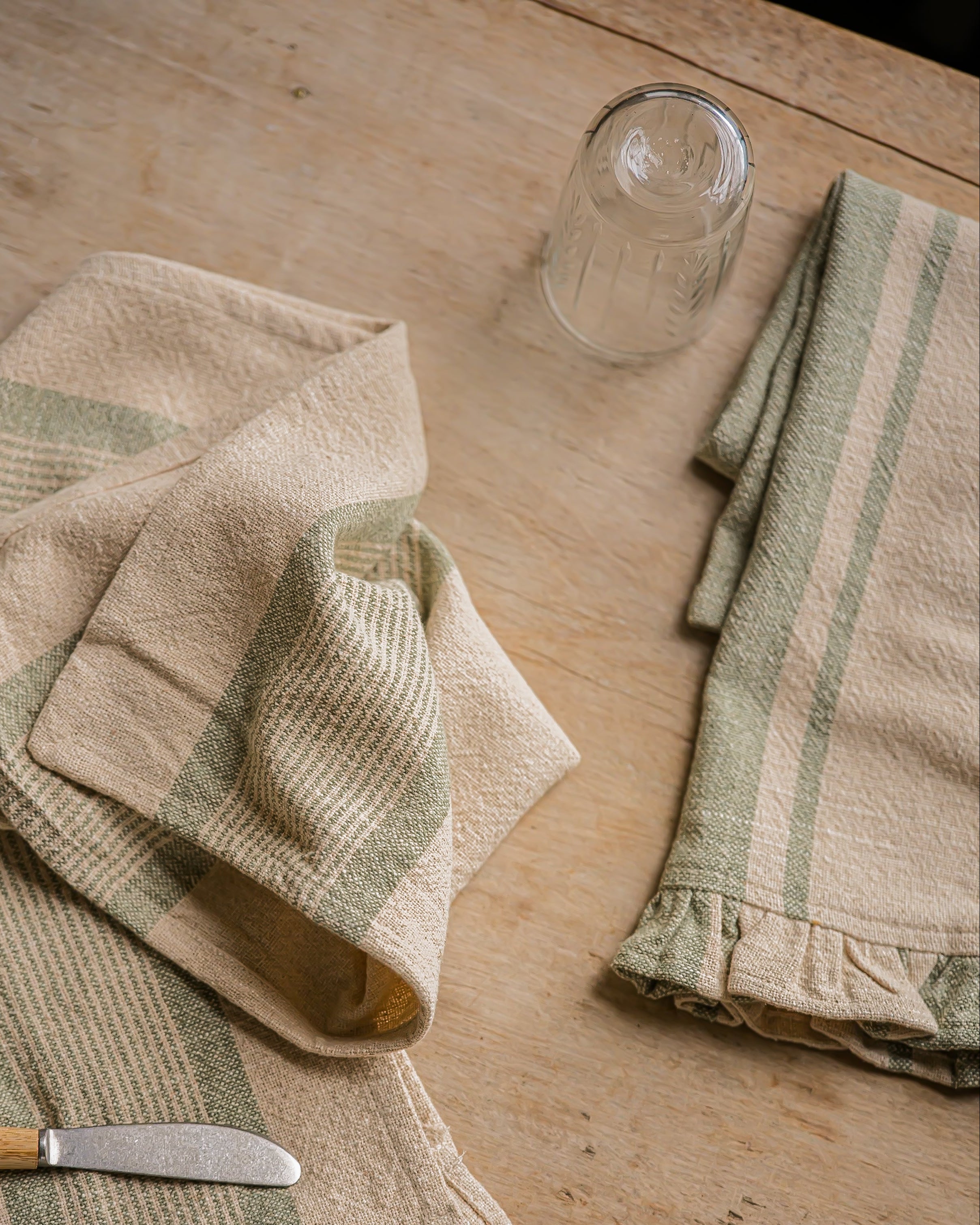 The Rustic Stripe Tea Towel 2 Pack  | Sage