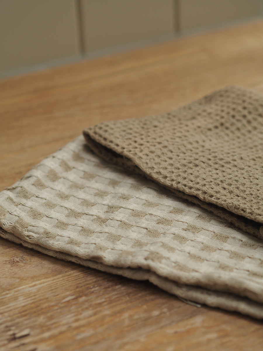 Luxury Waffle Check Tea Towel 2 pack | Taupe