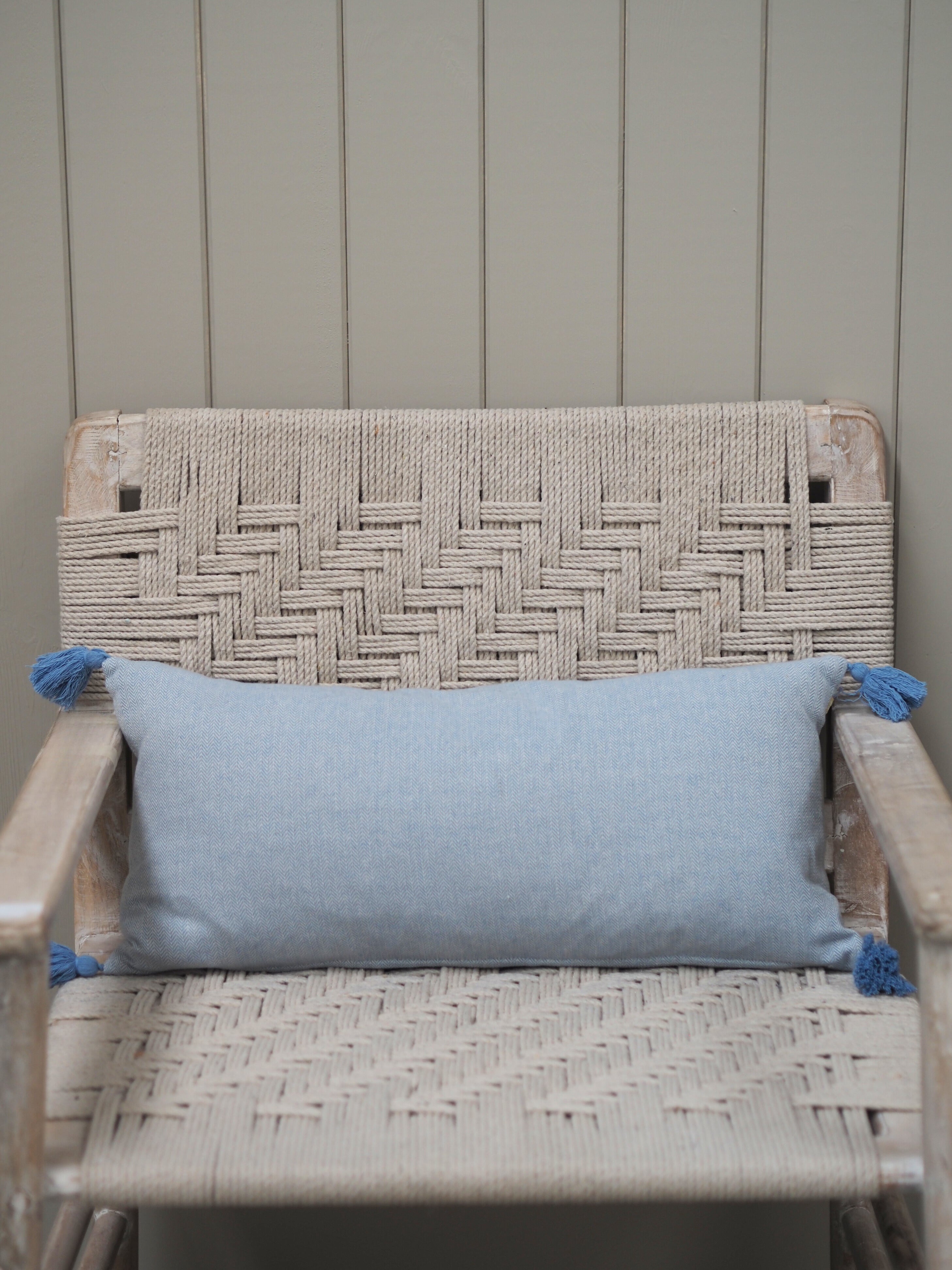 Cotton Herringbone Breakfast Cushion Blue 60 x 30cm