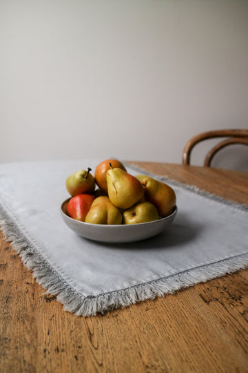 Linen Tassel Table Runner Light Grey