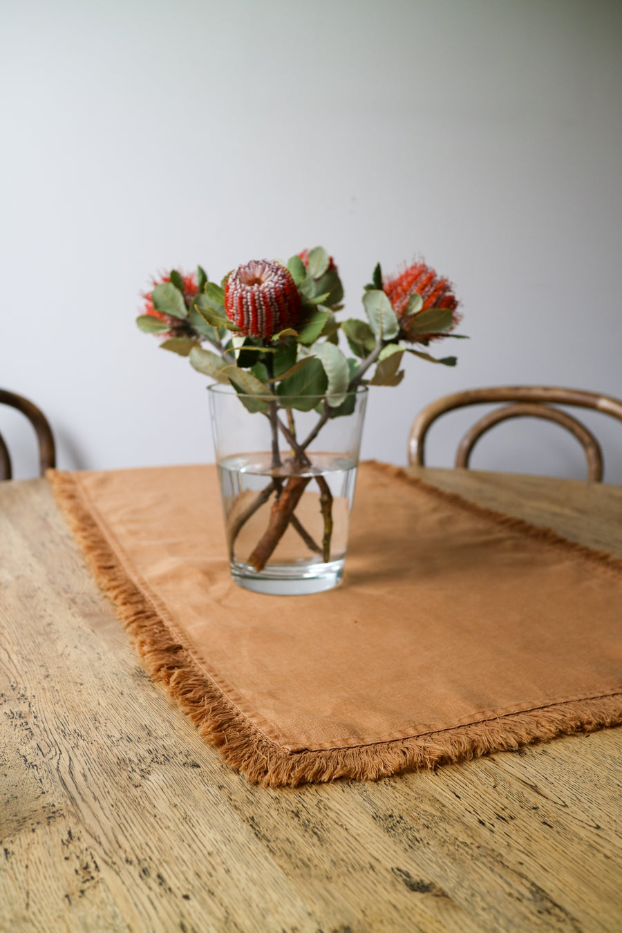 Linen Tassel Table Runner Camel