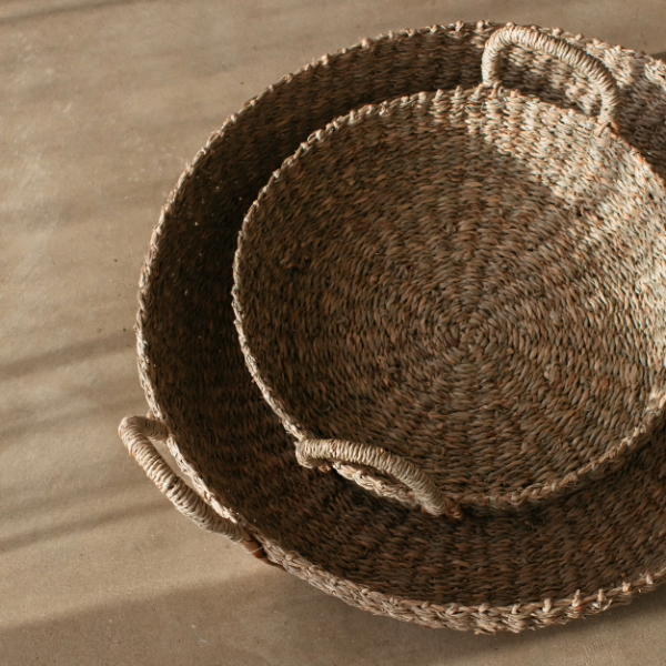 Kuten Round Seagrass Basket with plaited handles | Small